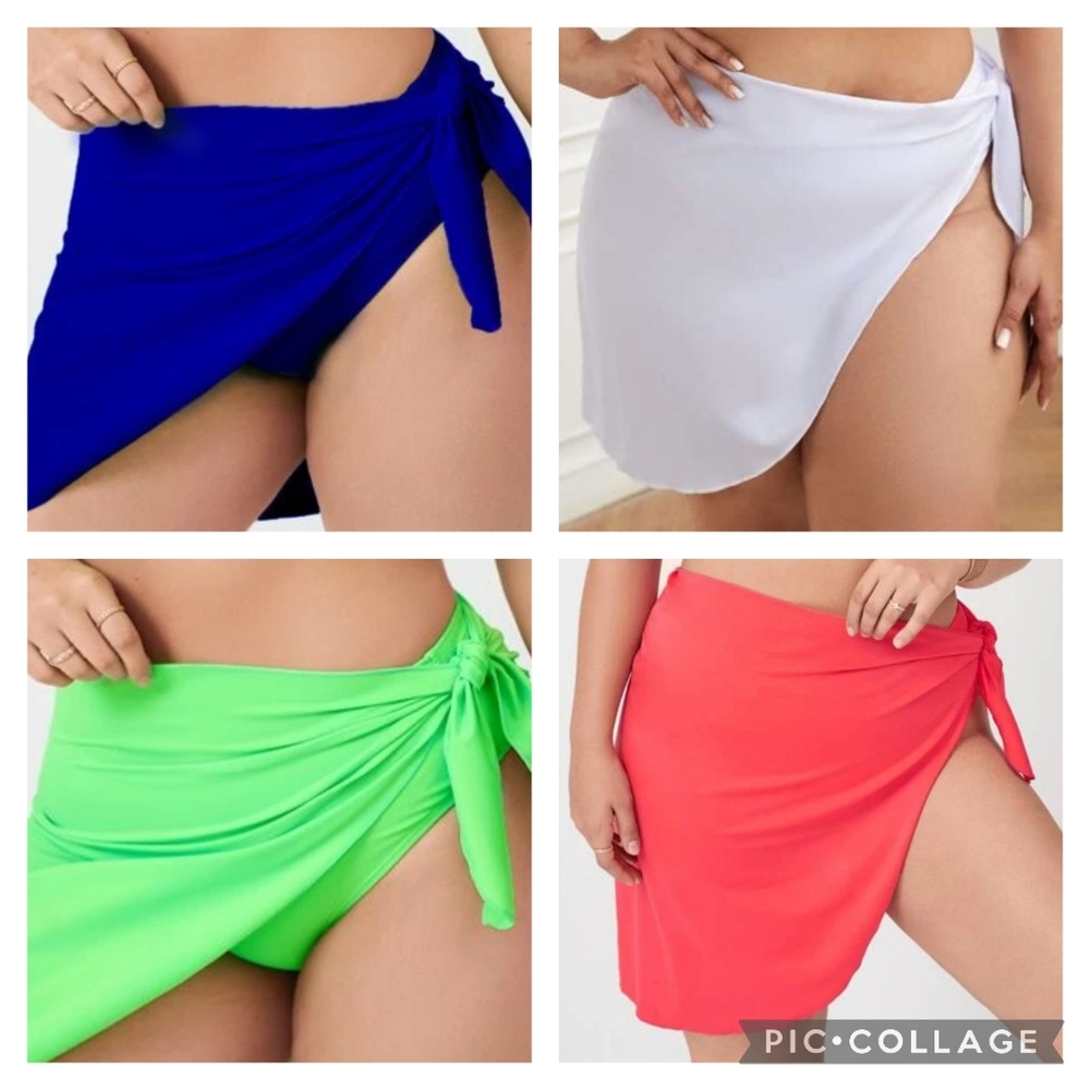 💕 Shein Lot of 4 Skirt only Swim Bikini Coverup Wrap 0XL Extra Large Red Blue
